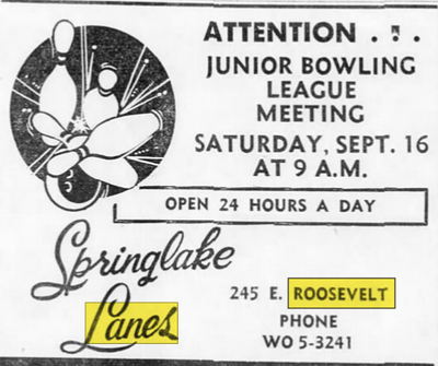 Springlake Lanes - Sep 9 1967 Ad (newer photo)